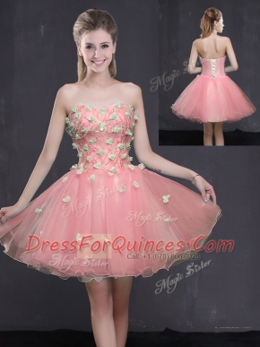 Pink Sleeveless Organza Lace Up for Prom and Party