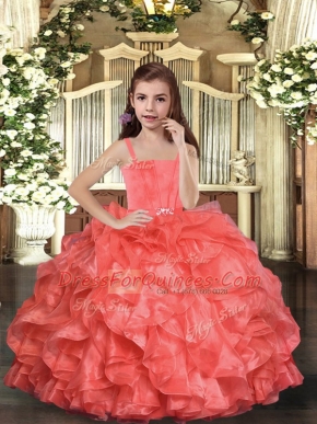 Sleeveless Lace Up Floor Length Ruffles Kids Formal Wear