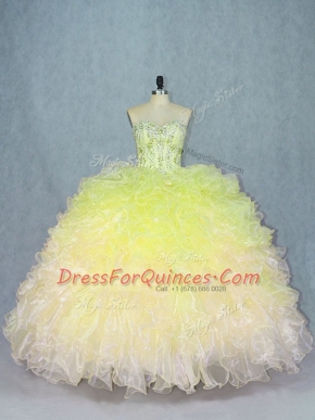 Custom Made Sleeveless Organza Floor Length Lace Up Quinceanera Gown in Multi-color with Beading and Ruffles