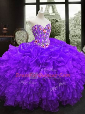 Sleeveless Lace Up Floor Length Embroidery and Ruffles Sweet 16 Quinceanera Dress