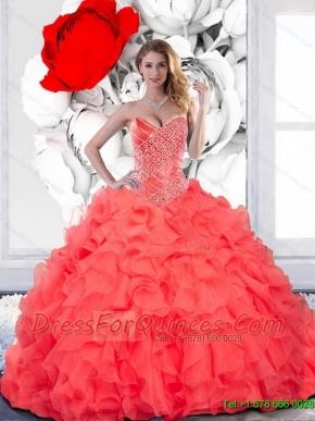 Elegant Beading and Ruffles Sweetheart Quinceanera Dress for 2015
