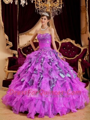 Fashionable Leopard and Organza Sweetheart Beading Ball Gown Dress in Multi-colour