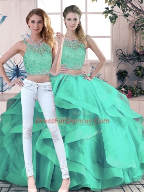 New Arrival Sleeveless Zipper Floor Length Beading and Ruffles Quinceanera Gown