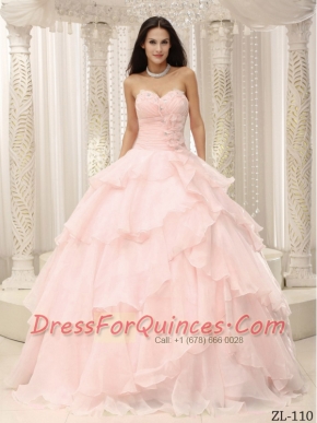 Quinceanera Dress With Ruched Bodice And Hand Made Flowers Decorate Waist In 2013