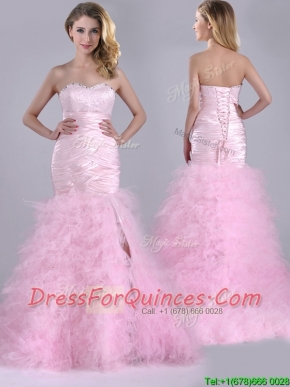 Luxurious Ruffled Taffeta and Tulle Prom Dress with Beading and Sequins