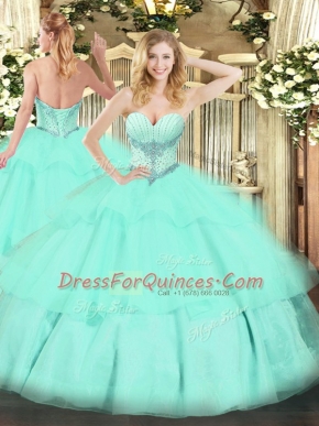 Luxury Sleeveless Beading and Ruffled Layers Lace Up Sweet 16 Dress