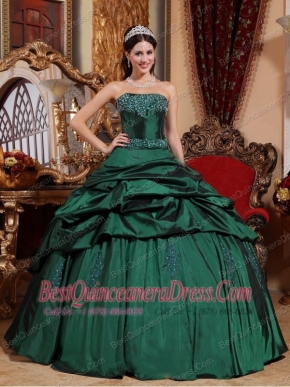 Green Ball Gown Strapless Floor-length Taffeta Beading Quinceanera Dress