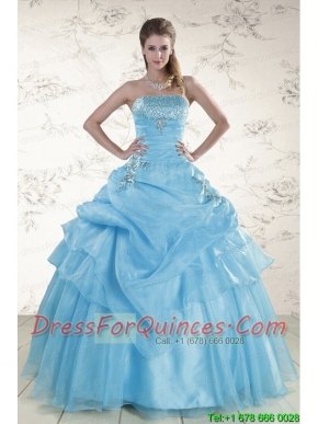 Pretty Aqua Blue 2015 Strapless Quinceanera Dresses with Beading