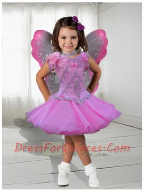 Sweet V-neck A-Line Knee-length Appliques and Beading Little Girl Dress for 2014