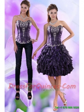Detachable Sweetheart Dark Purple 2015 Prom Dress with Appliques and Ruffles