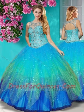 Gorgeous See Through Beaded Scoop Quinceanera Dress in Multi Color