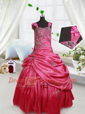 Colorful Straps Pick Ups Floor Length Ball Gowns Sleeveless Hot Pink Little Girls Pageant Dress Lace Up