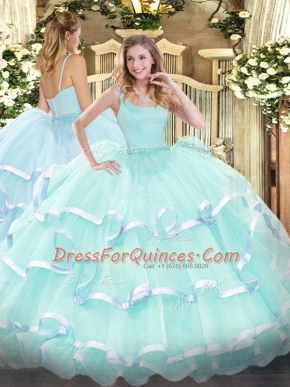 Sumptuous Sleeveless Organza Floor Length Zipper Sweet 16 Dress in Apple Green with Beading and Ruffled Layers