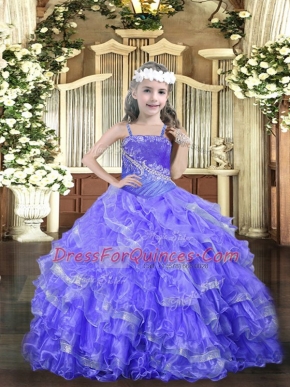 Top Selling Straps Sleeveless Organza Child Pageant Dress Beading and Ruffled Layers Lace Up