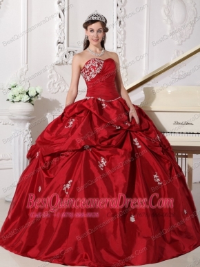 Wine Red Ball Gown Sweetheart Floor-length Taffeta Beading Quinceanera Dress