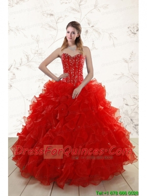 2015 Most Popular Red Quinceanera Dresses with Beading and Ruffles