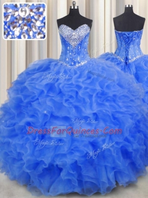 Beauteous Floor Length Royal Blue Sweet 16 Dress Sweetheart Sleeveless Lace Up