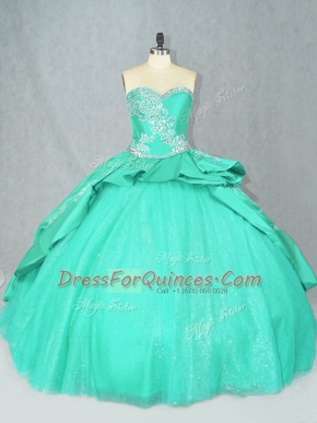 Sleeveless Court Train Embroidery Lace Up Ball Gown Prom Dress