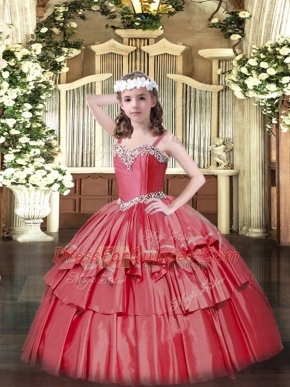 Elegant Organza and Taffeta Sleeveless Floor Length Kids Formal Wear and Beading and Ruffled Layers