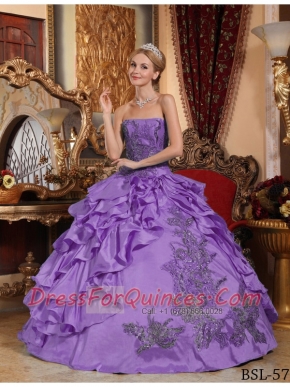 Discount Quinceanera Dress In Lavender Ball Gown Strapless With Taffeta Appliques