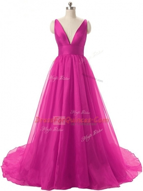 Sleeveless Brush Train Ruching Backless Dress for Prom
