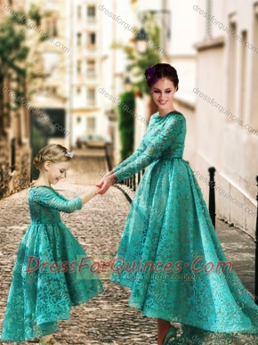 Elegant Long Sleeves Prom Dress with Lace and Modest High Low Little Girl Dress with Half Sleeves