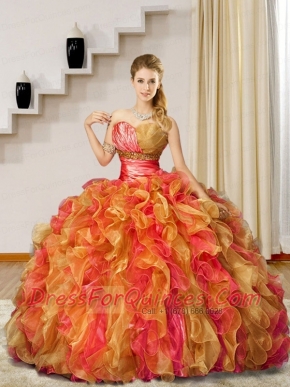 2015 Detachable Multi Color Sweet 16 Dress with Beading and Ruffles