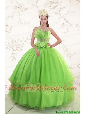 Spring Green  2015 Sweetheart Quinceanera Dresses with Beading and Bowknot