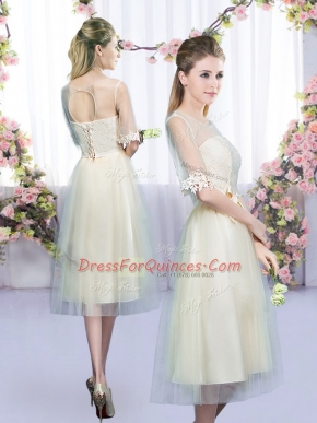 Half Sleeves Lace and Bowknot Lace Up Quinceanera Dama Dress