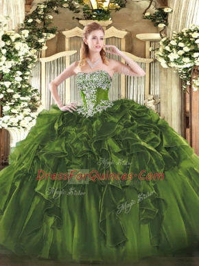 Best Organza Sleeveless Floor Length Quince Ball Gowns and Beading and Ruffles