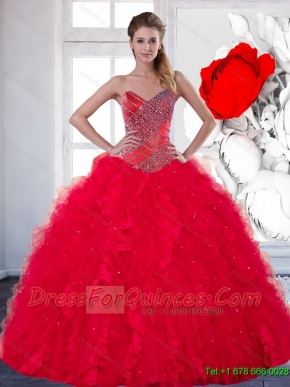 2014 Colorful Sweetheart Red 15th Birthday Dresses with Beading and Ruffles