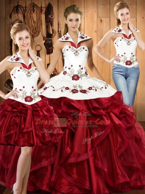 Sleeveless Embroidery and Ruffles Lace Up Quinceanera Gowns