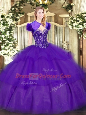 Custom Designed Purple Sweetheart Lace Up Ruffled Layers Sweet 16 Dresses Sleeveless