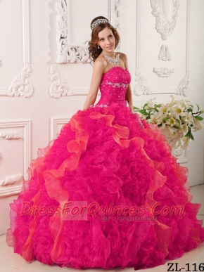 Elegant Coral Red Ball Gown Sweetheart Floor-length Organza  Quinceanera Dresses with Appliques and Beading