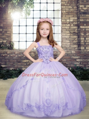Dramatic Floor Length Ball Gowns Sleeveless Lavender Kids Formal Wear Lace Up