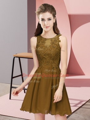 Unique Brown Chiffon Zipper Scoop Sleeveless Mini Length Quinceanera Court of Honor Dress Appliques