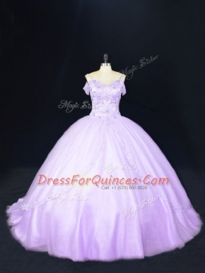 Best Selling Lace Up Sweet 16 Quinceanera Dress Lavender for Sweet 16 and Quinceanera with Beading Court Train