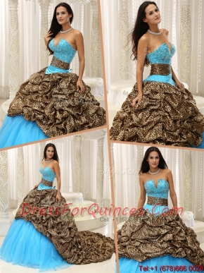 Discount Beading Sweetheart Quinceanera Dresses with Brush Train