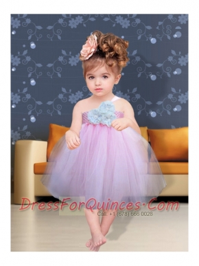 Lilac Hand Made Flowers One Shoulder Fashionable Little Girl Dress for 2014