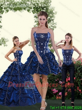 Perfect Navy Blue Quince Dress with Pick-ups and Beading for 2015