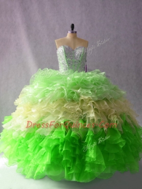 Multi-color Ball Gowns Beading and Ruffles Vestidos de Quinceanera Lace Up Organza Sleeveless Floor Length