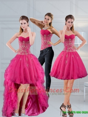 Detachable Sweetheart Hot Pink 2015 Prom Dresses with Appliques