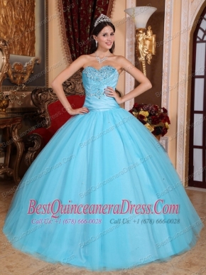 Baby Blue Ball Gown Sweetheart Floor-length Tulle and Taffeta Beading and Ruch Quinceanera Dress