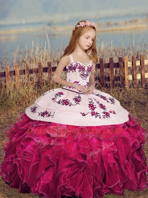Floor Length Ball Gowns Sleeveless Hot Pink Pageant Dress for Teens Lace Up