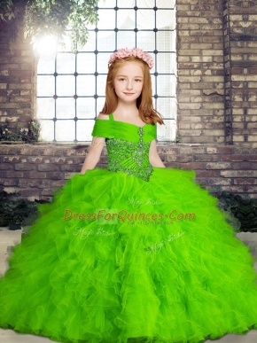Perfect Ball Gowns Straps Sleeveless Tulle Floor Length Lace Up Beading Little Girls Pageant Dress Wholesale