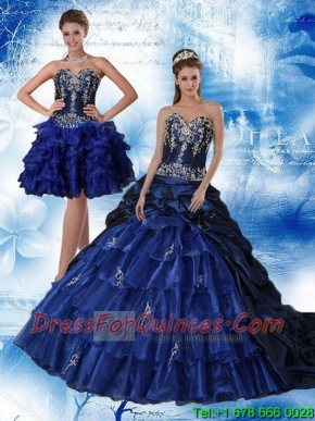 Perfect Navy Blue Sweetheart Quinceanera Dress with Ruffles and Embroidery