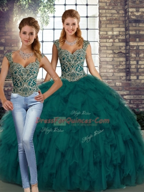 Classical Floor Length Peacock Green Sweet 16 Quinceanera Dress Straps Sleeveless Lace Up