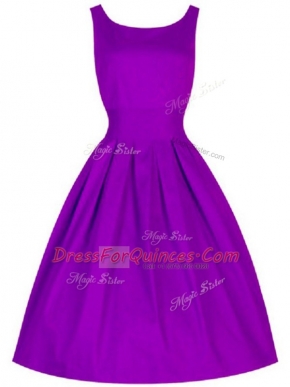 Fabulous A-line Quinceanera Dama Dress Purple Scoop Taffeta Sleeveless Knee Length Lace Up