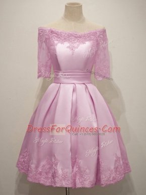 Colorful Taffeta Half Sleeves Knee Length Court Dresses for Sweet 16 and Lace