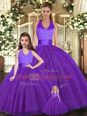 Glamorous Floor Length Ball Gowns Sleeveless Purple Sweet 16 Dress Lace Up
